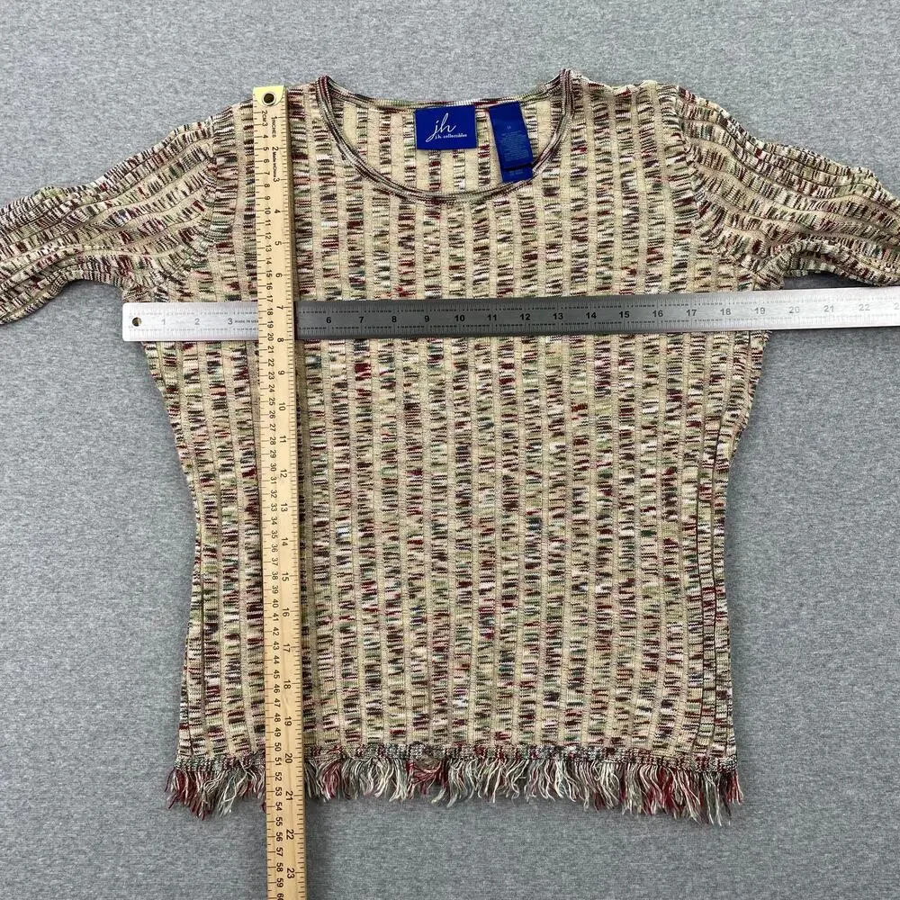 y2k Ribbed Knit Fringe Trim Sweater Womens M Multicolor Fitted Indie Sleaze